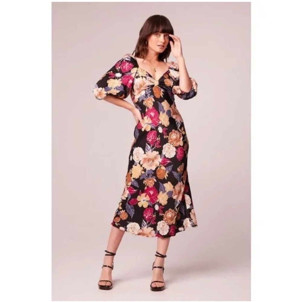 Band of the Free NWT Astrid Black Floral Long Sleeve high low midi Dress